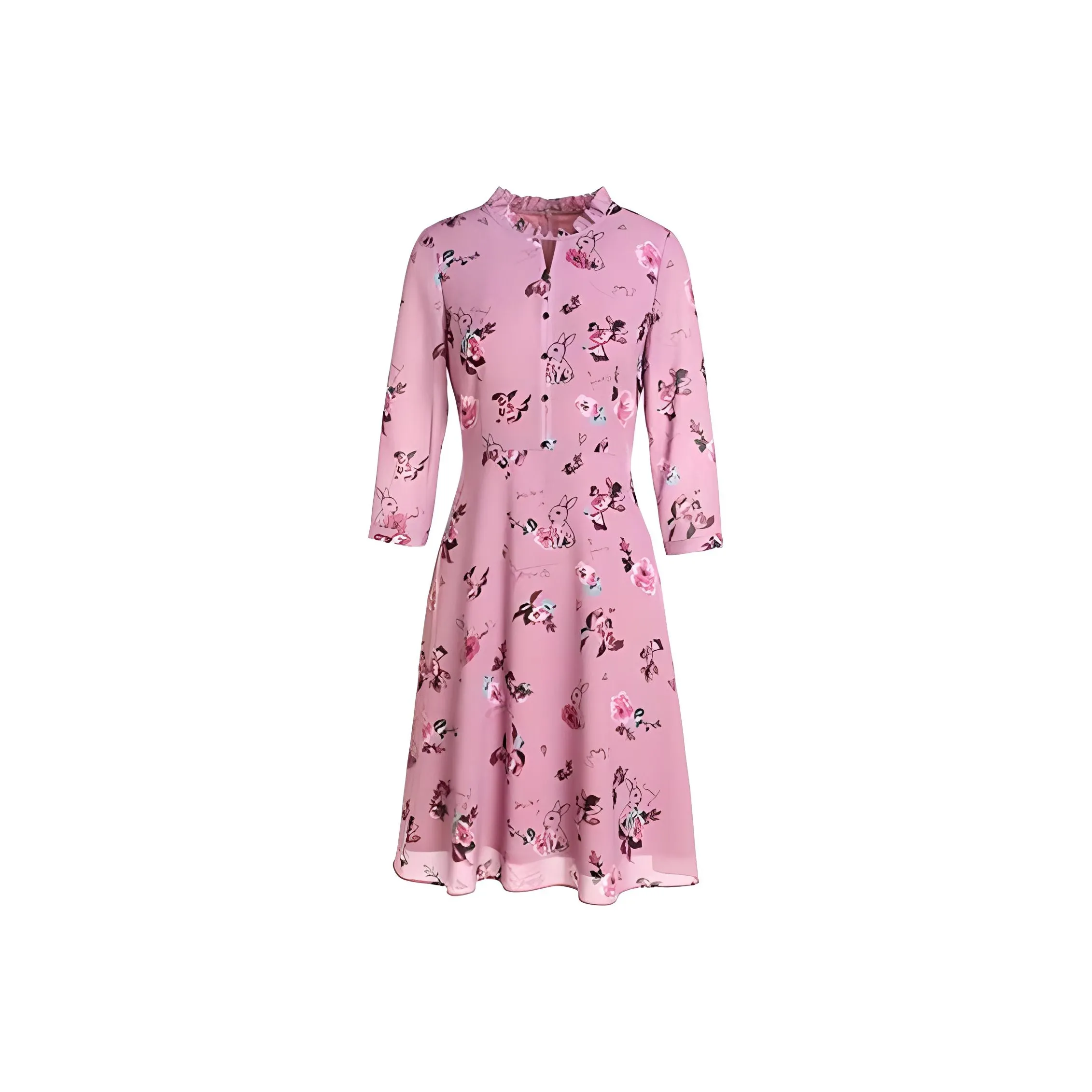 QIAOWANNI Long Sleeved Dress Women's Alice's Adventures In Wonderland Pink Rabbit