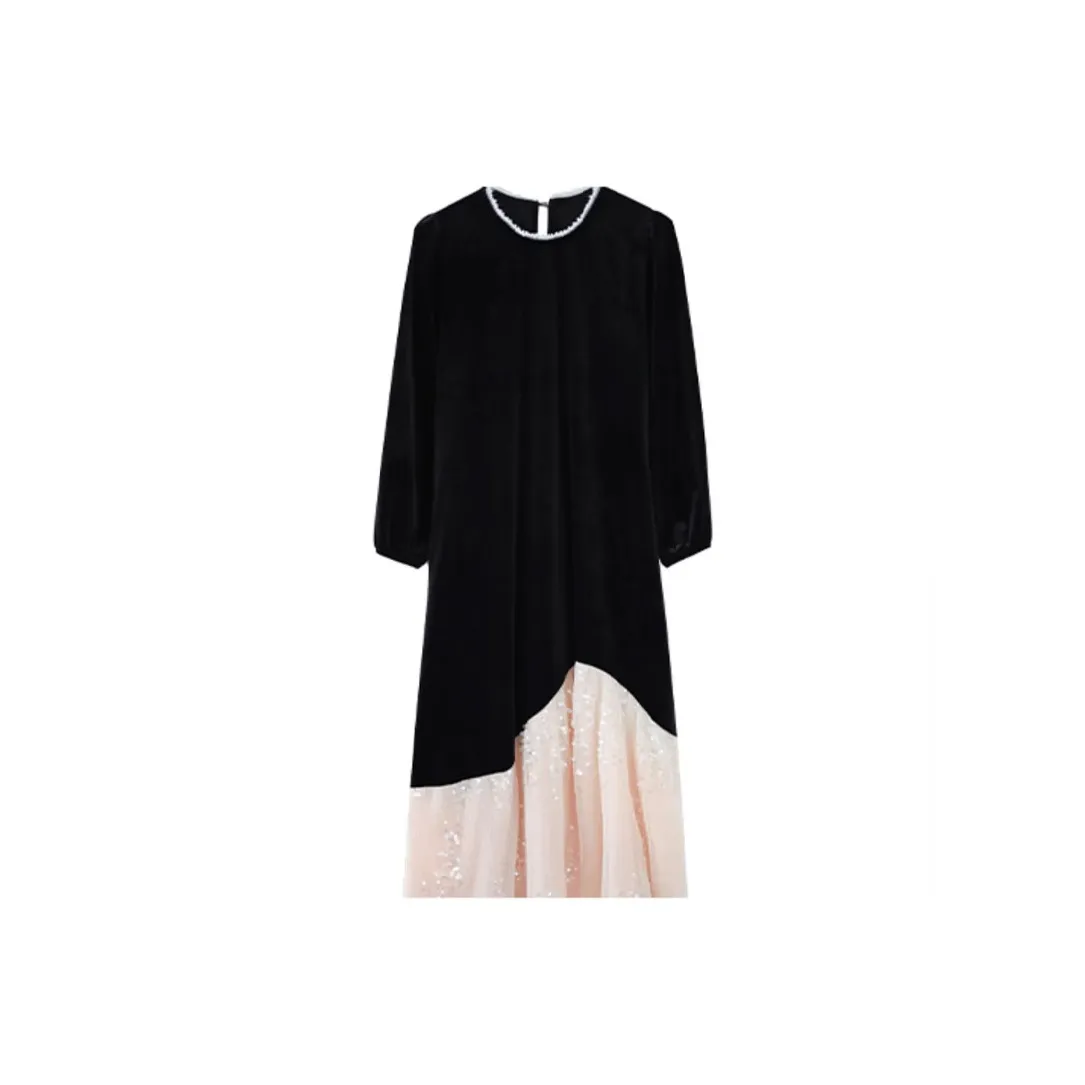 PZGE Long-Sleeved Dresses Women's Black