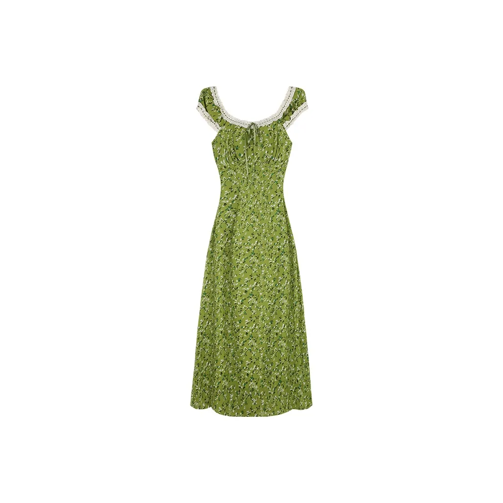 Matsumoto Soso 2025 Spring Summer Модные Комплекты Короткий Рукав Платье Женское Зеленое