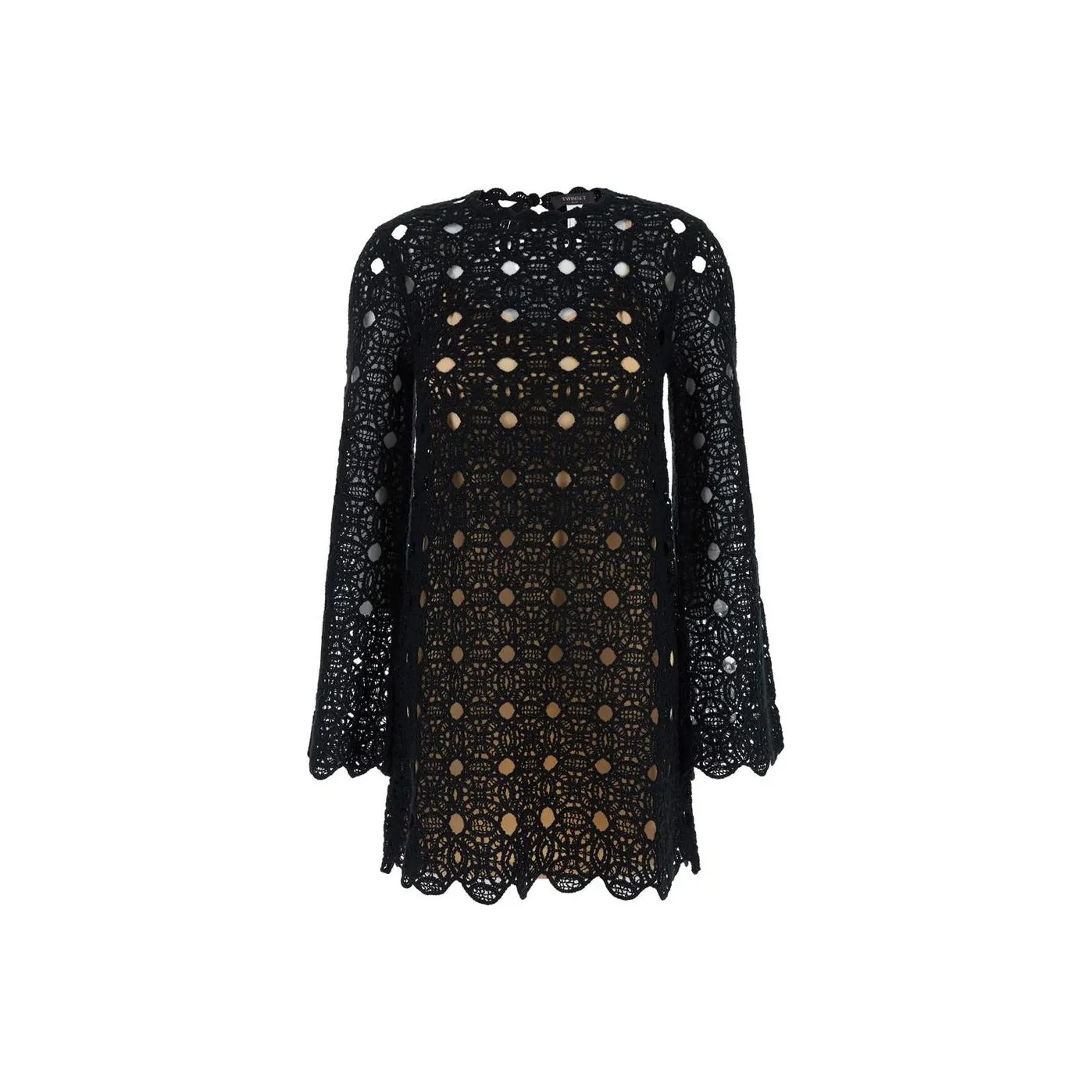 Twinset Crewneck Crochet Knit Mini Dress
