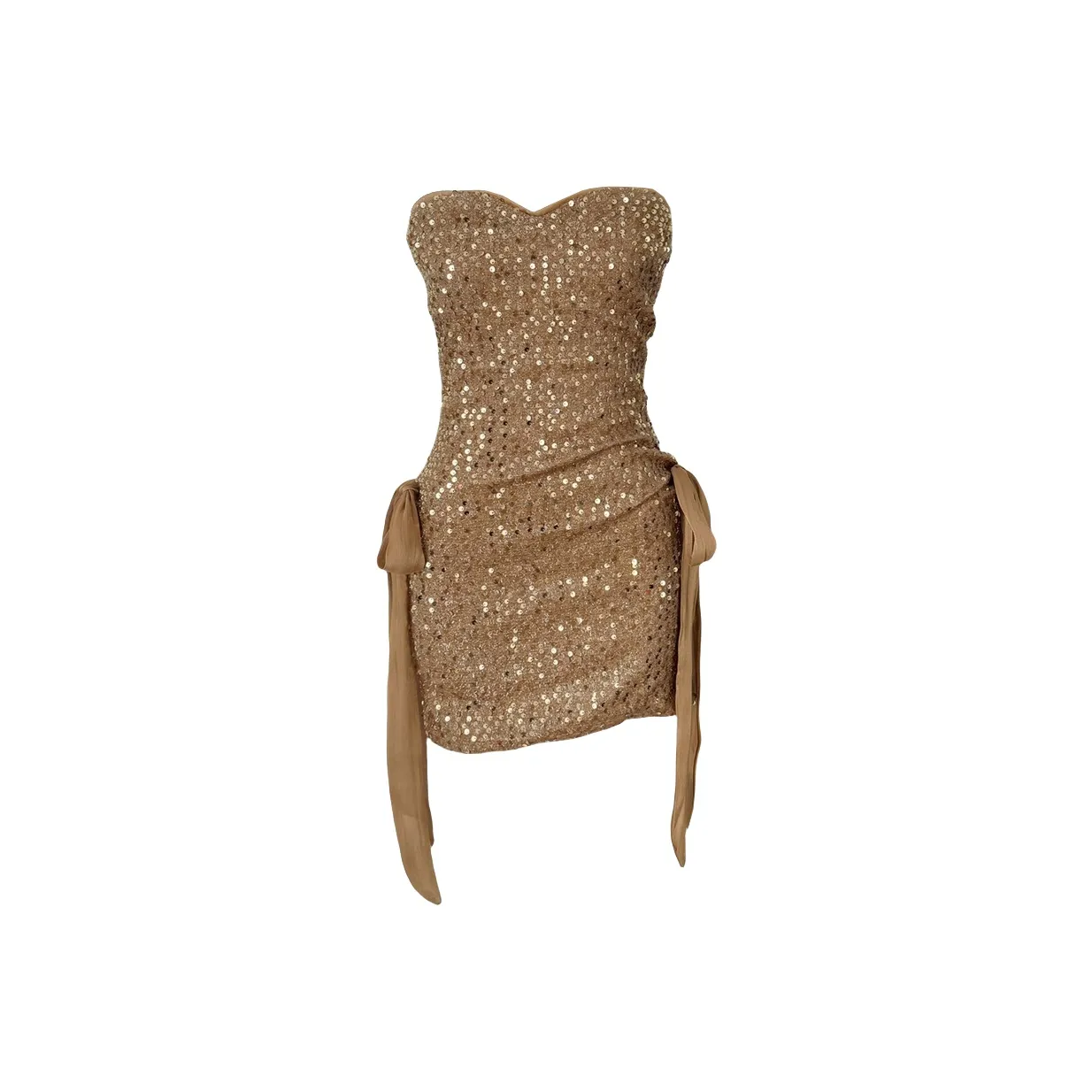 XIAOJUCHUANLI Без рукавов Платье Женское Блестки Шампанское