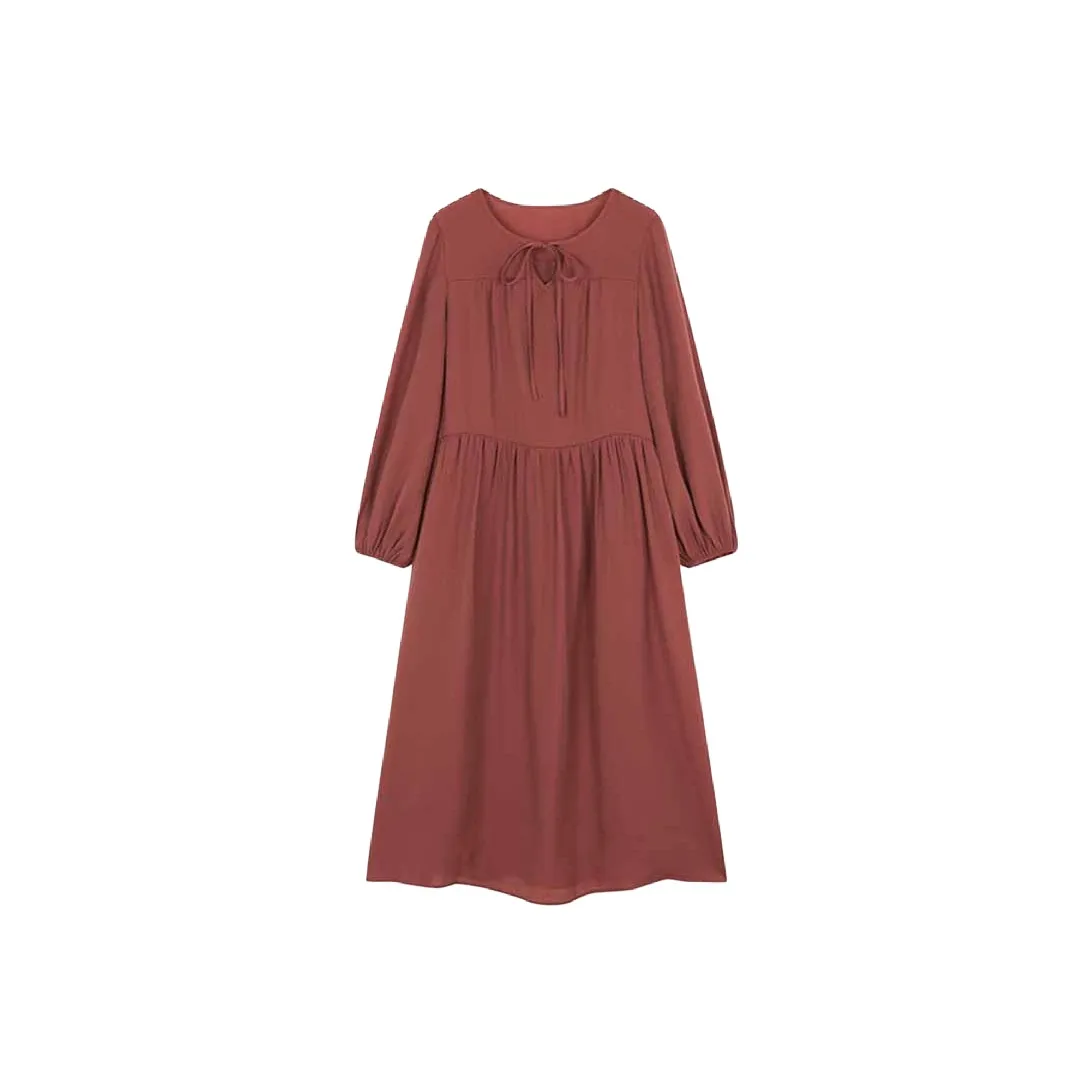 Mo Han Yi Mei Длинное платье с длинными рукавами женское струящееся цвет вермильон