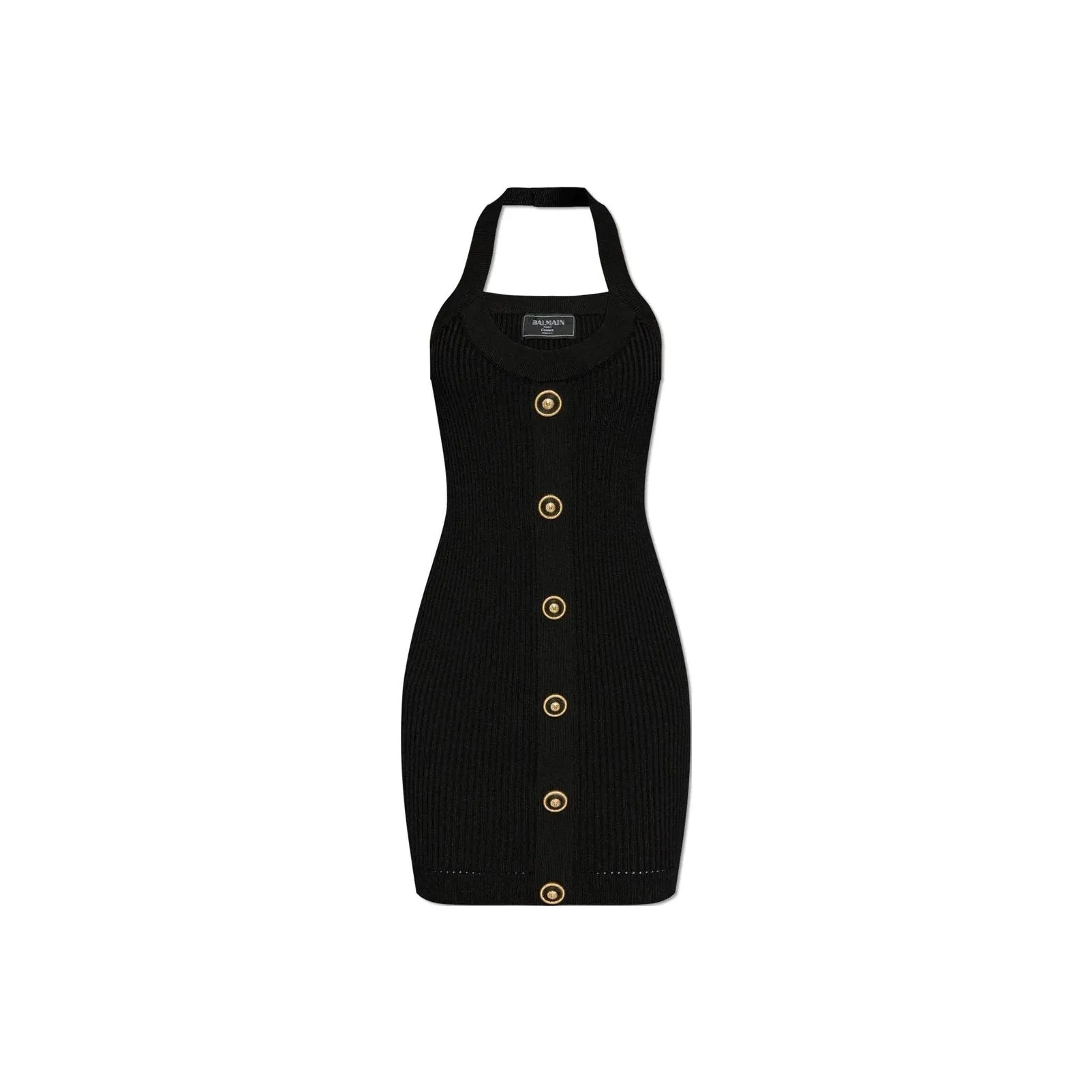 BALMAIN Halterneck Ribbed Knit Mini Dress