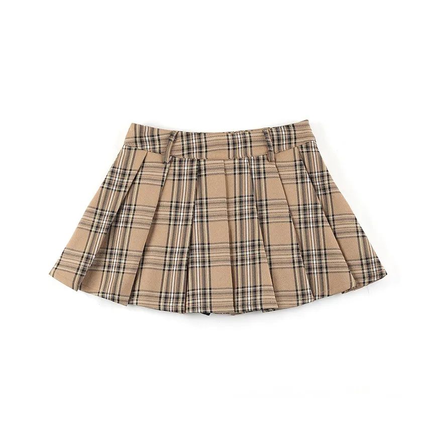 Ice Cream And Whale Повседневные короткие юбки Женские Коричневая клетка
