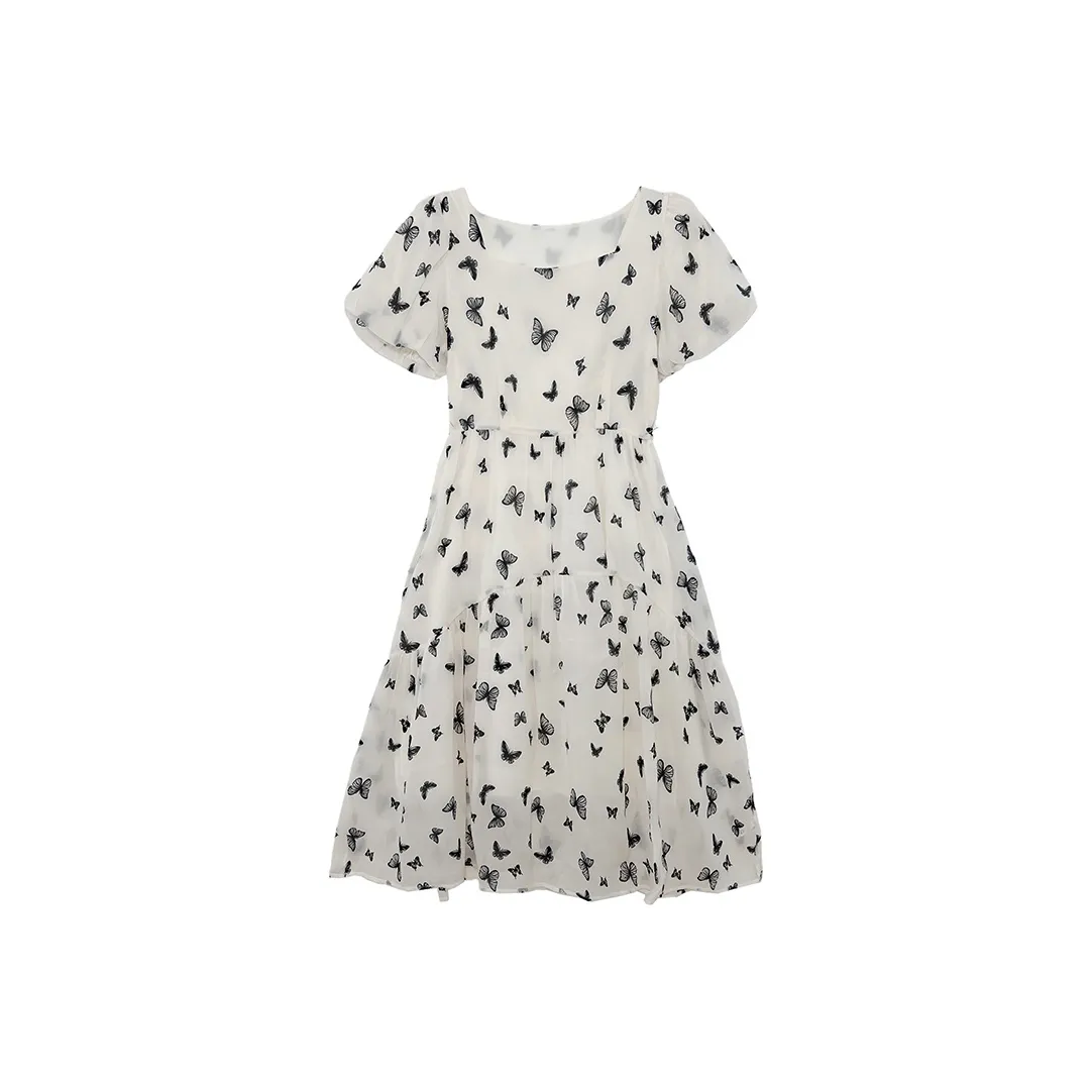 Icicofficial Short Sleeved Dress Women's Butterfly Print