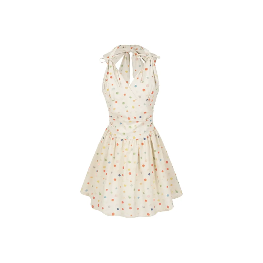 SCCREBEL OFFICIAL Без рукавов Платье Женское Радужный Гороховый узор Юбка