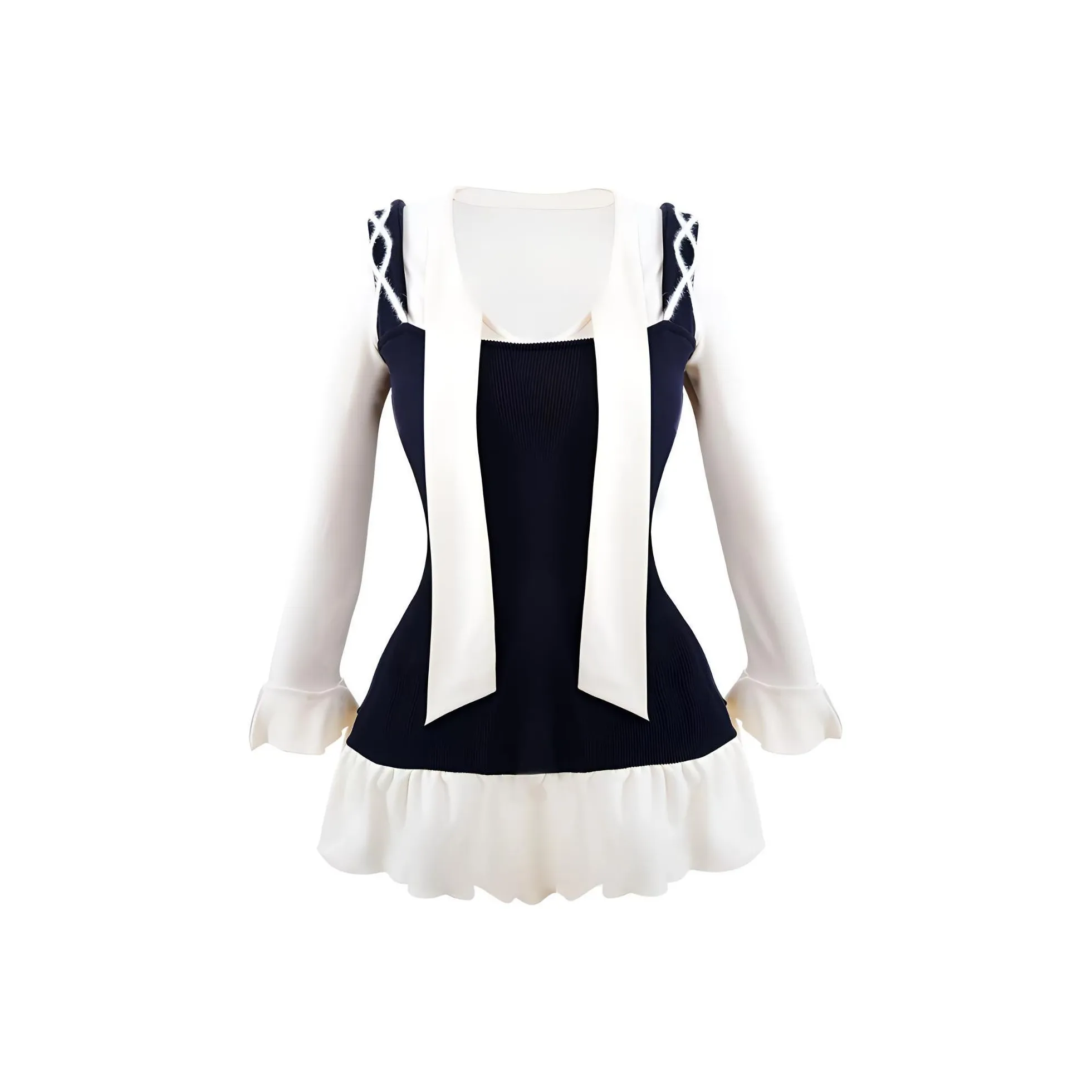 Icicofficial Длинное платье с длинными рукавами женское черное и белое