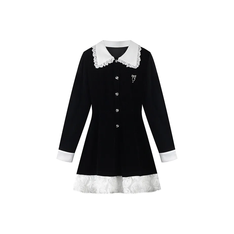 PLANE DRIFT Длинное платье с длинным рукавом женское черное