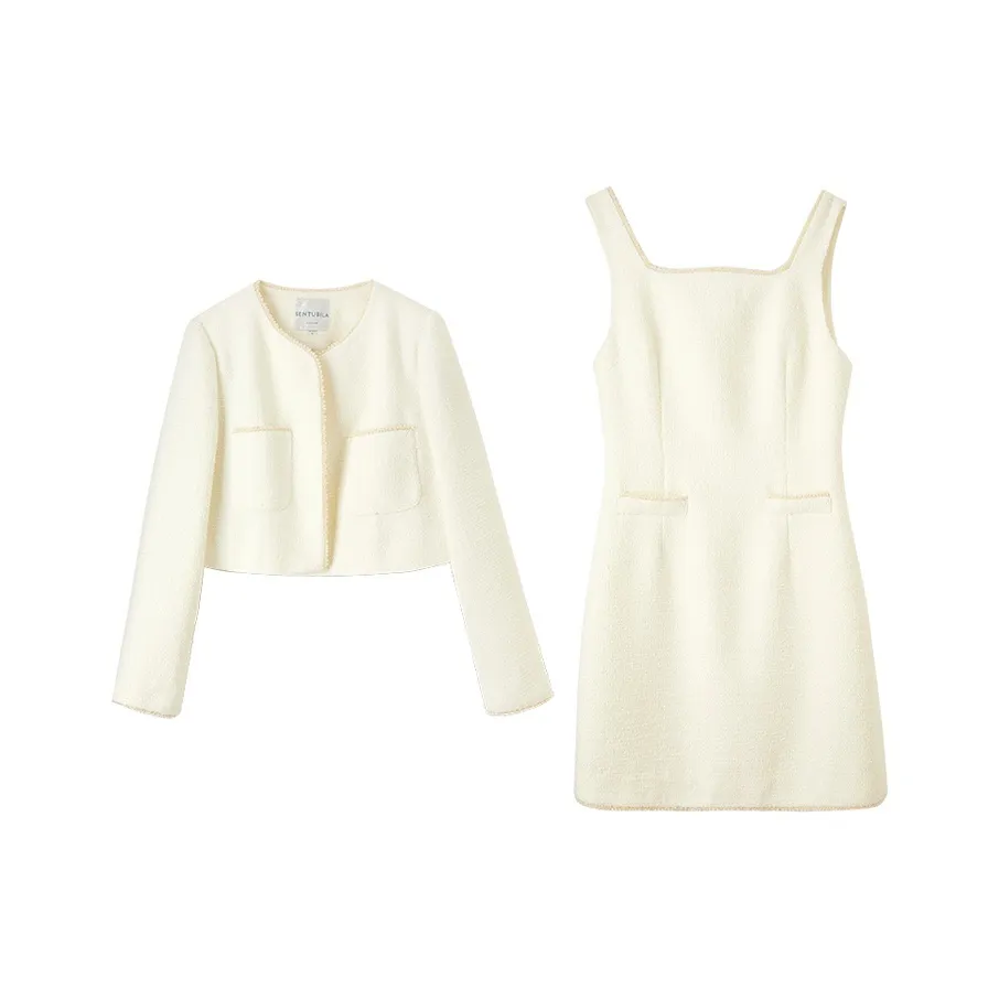 SENTUBILA Two Piece Skirt Sets Women's Pear Blossom Beige