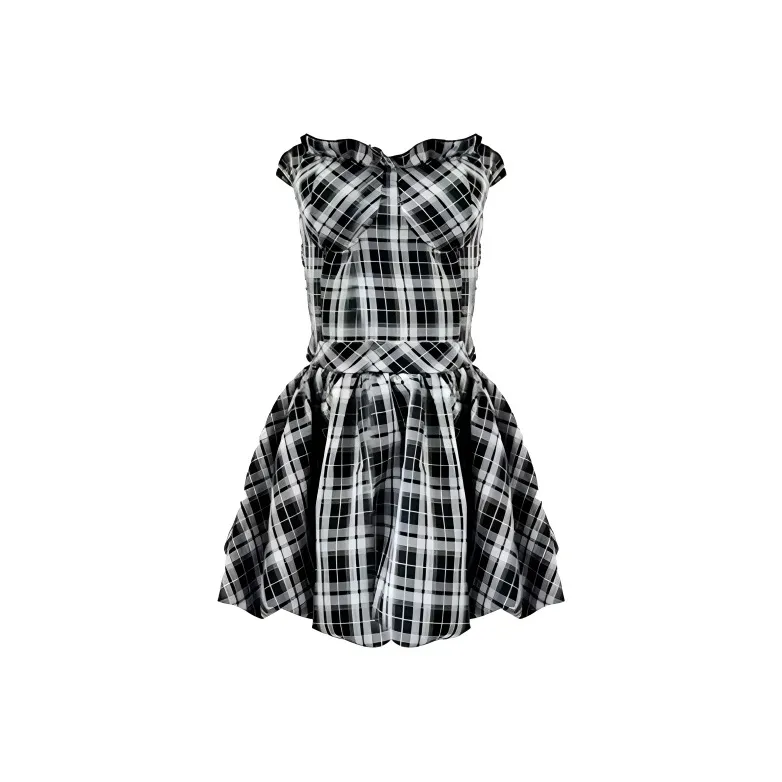 SYEEE WITH U Без рукавов Платье Женское Черная Клетка