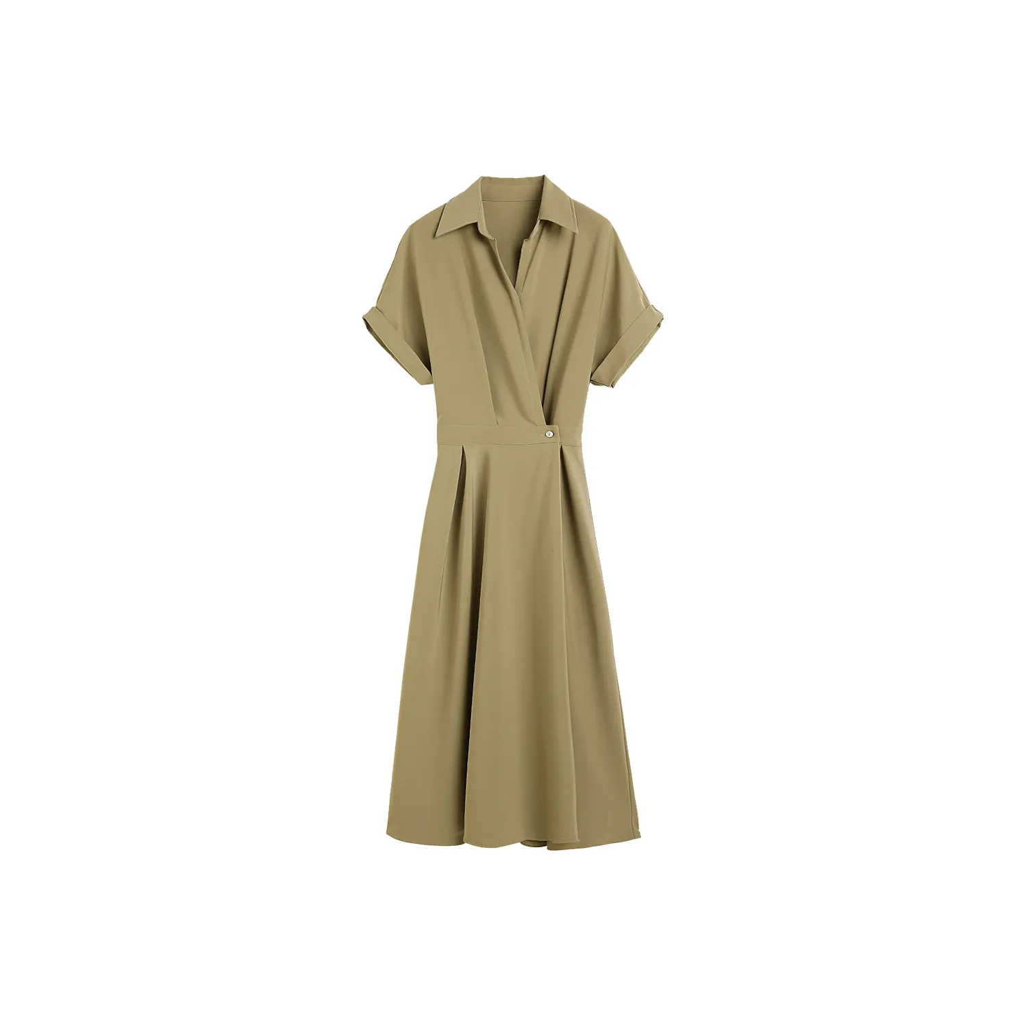 Hang Yi Court Короткий рукав платье женское армейский зеленый