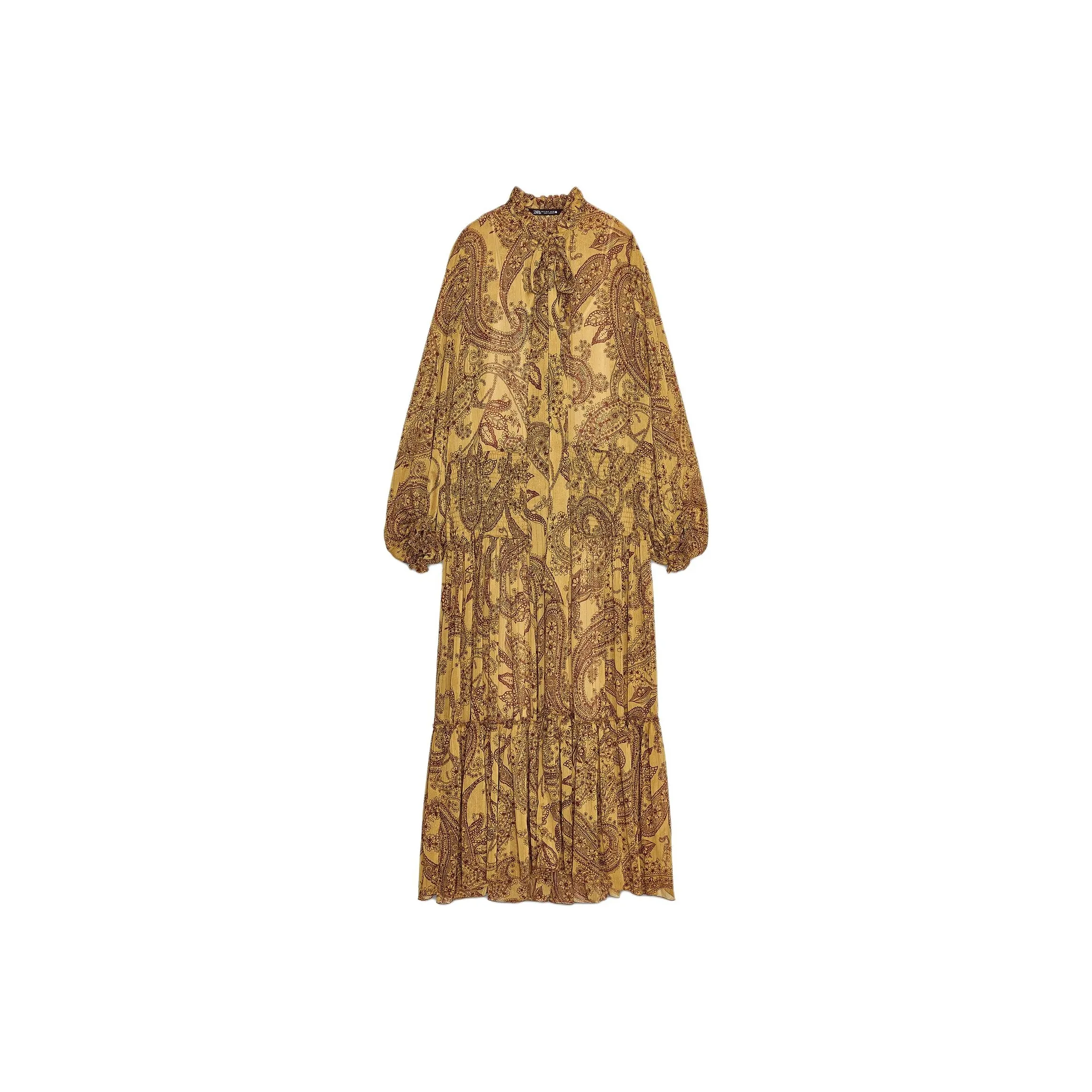 ZARA ZW Series Long Sleeved Dress Women's Yellow Ochre