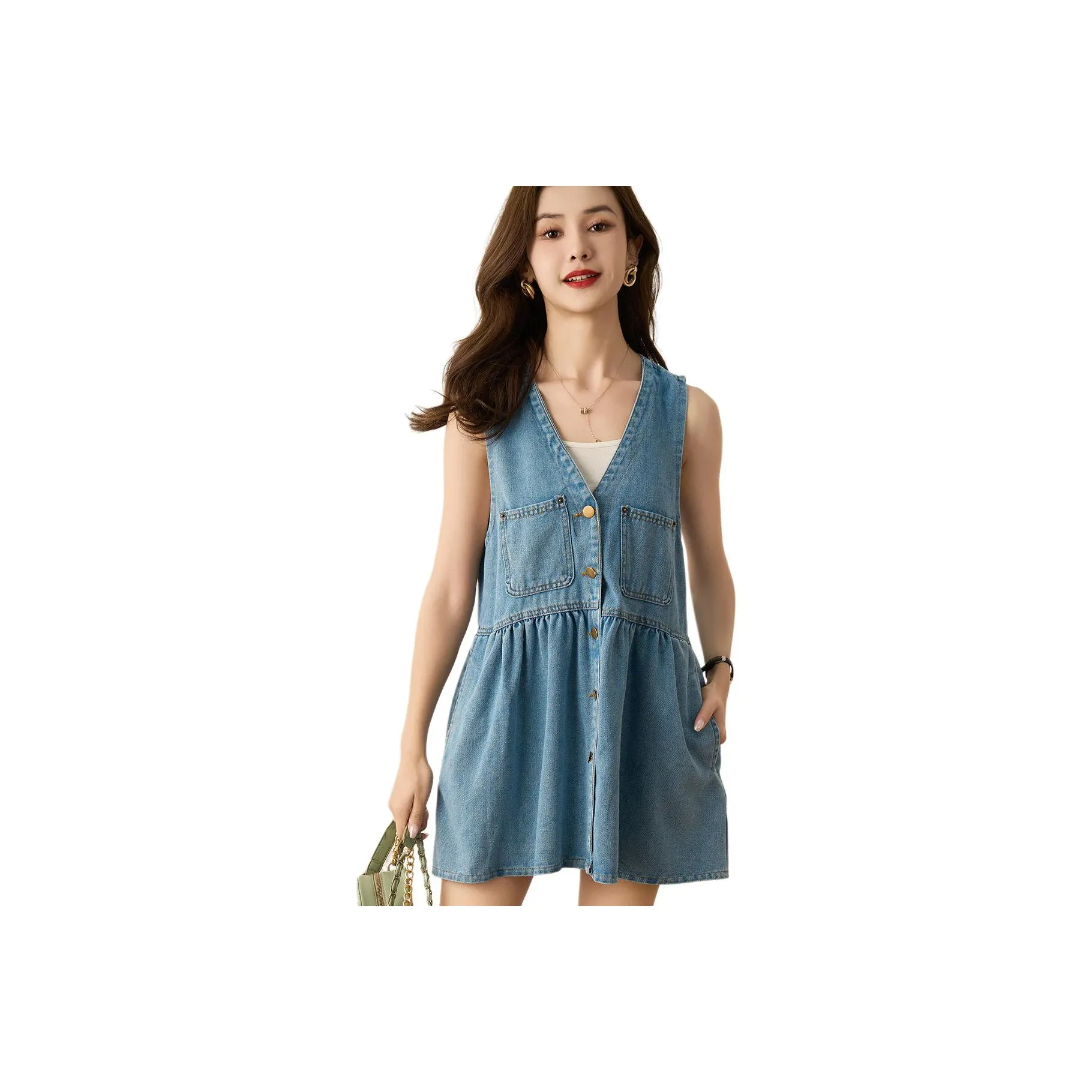X MOOM Без рукавов Платье Женское Деним Небесно-голубой