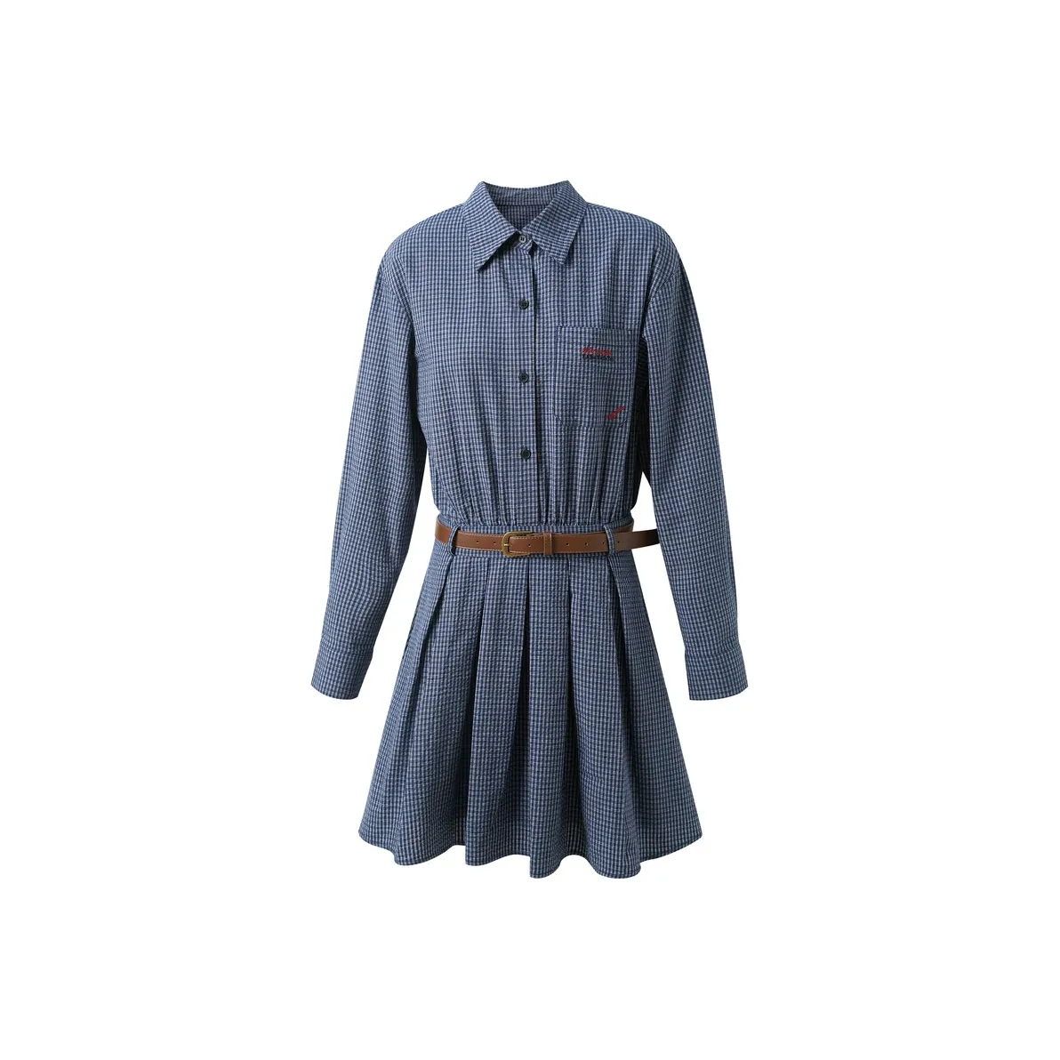 3COLOUR Длинное платье с длинными рукавами женское темно-синяя клетка