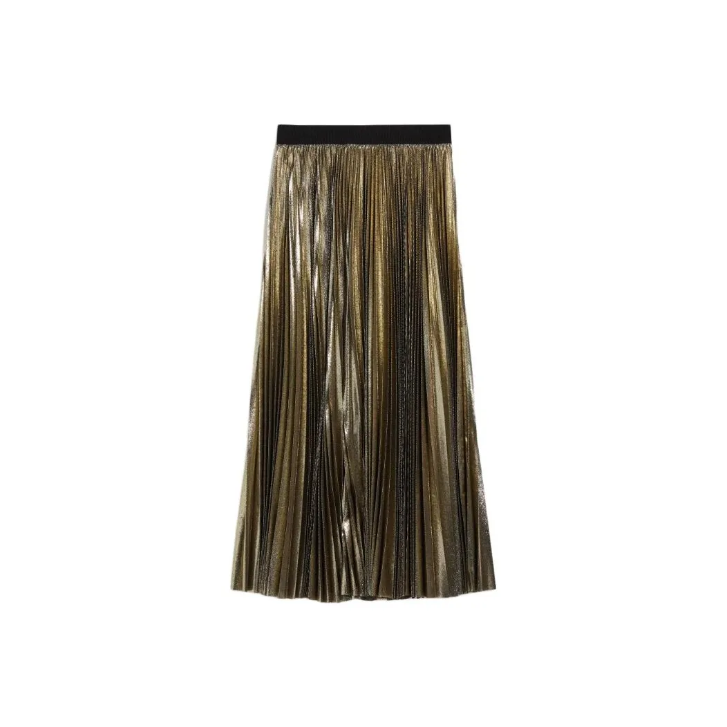 WEEKEND MaxMara Nurra Collection Pleated Georgette Skirt Casual Long Skirt Women's Gold