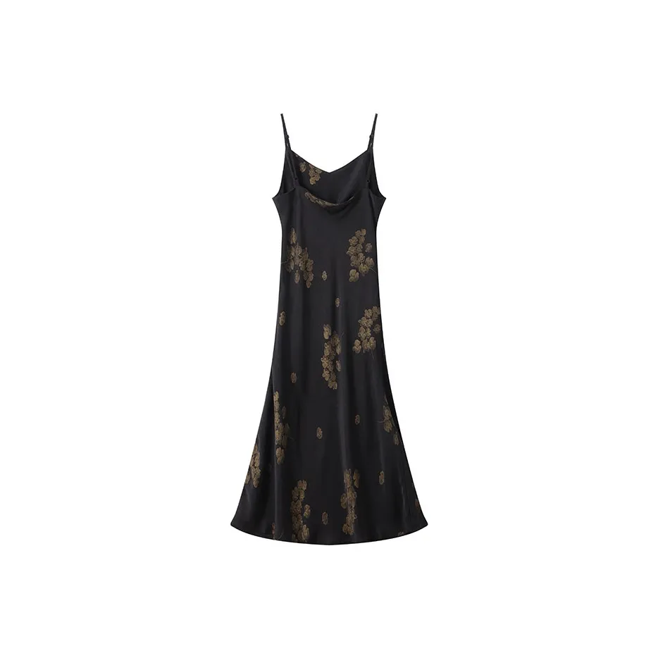 ATUXIU Vintage Chinese Style Design Slip Dress Women's Black