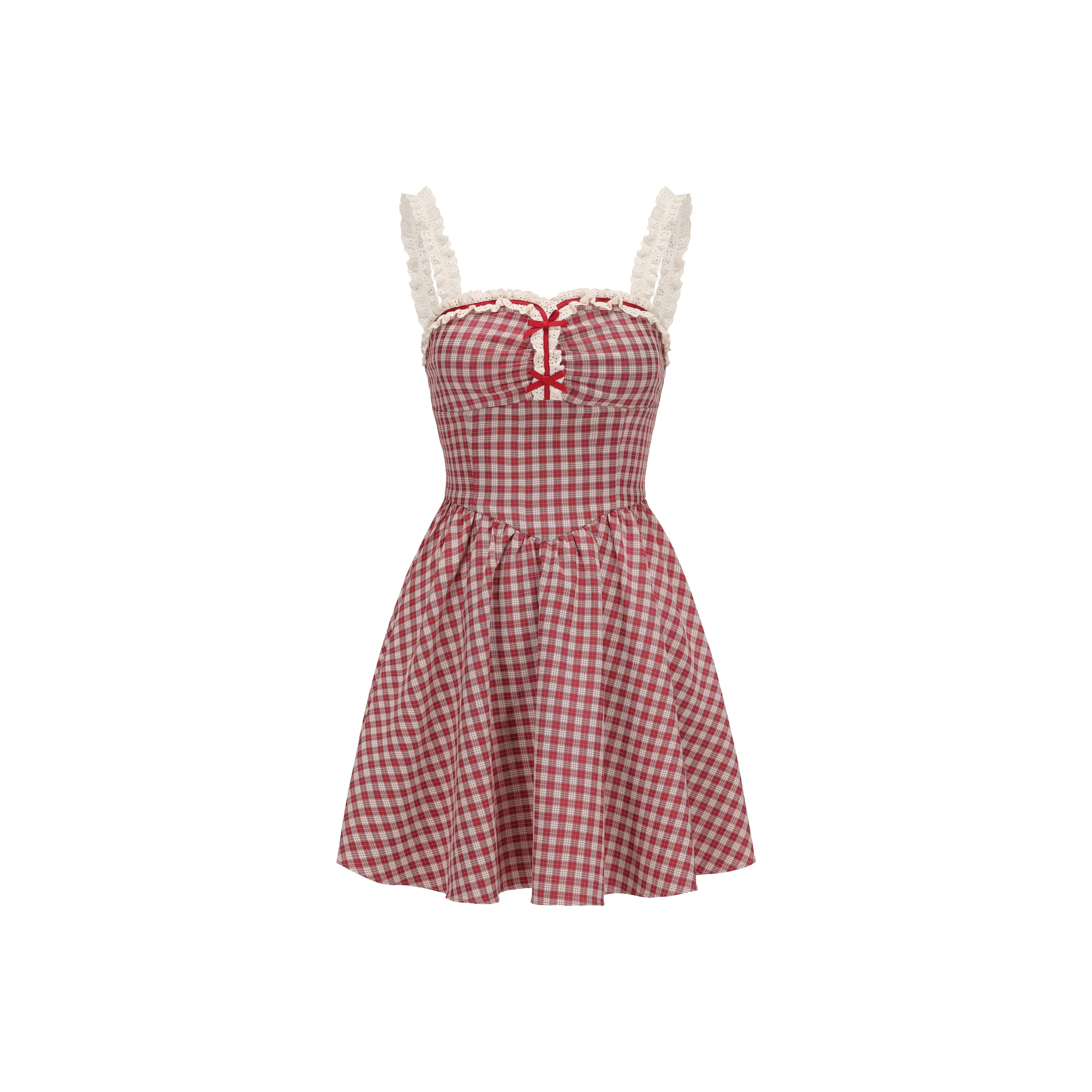 CHIWAWAMEME Slip Dress Women's Red Berry Plaid Dress