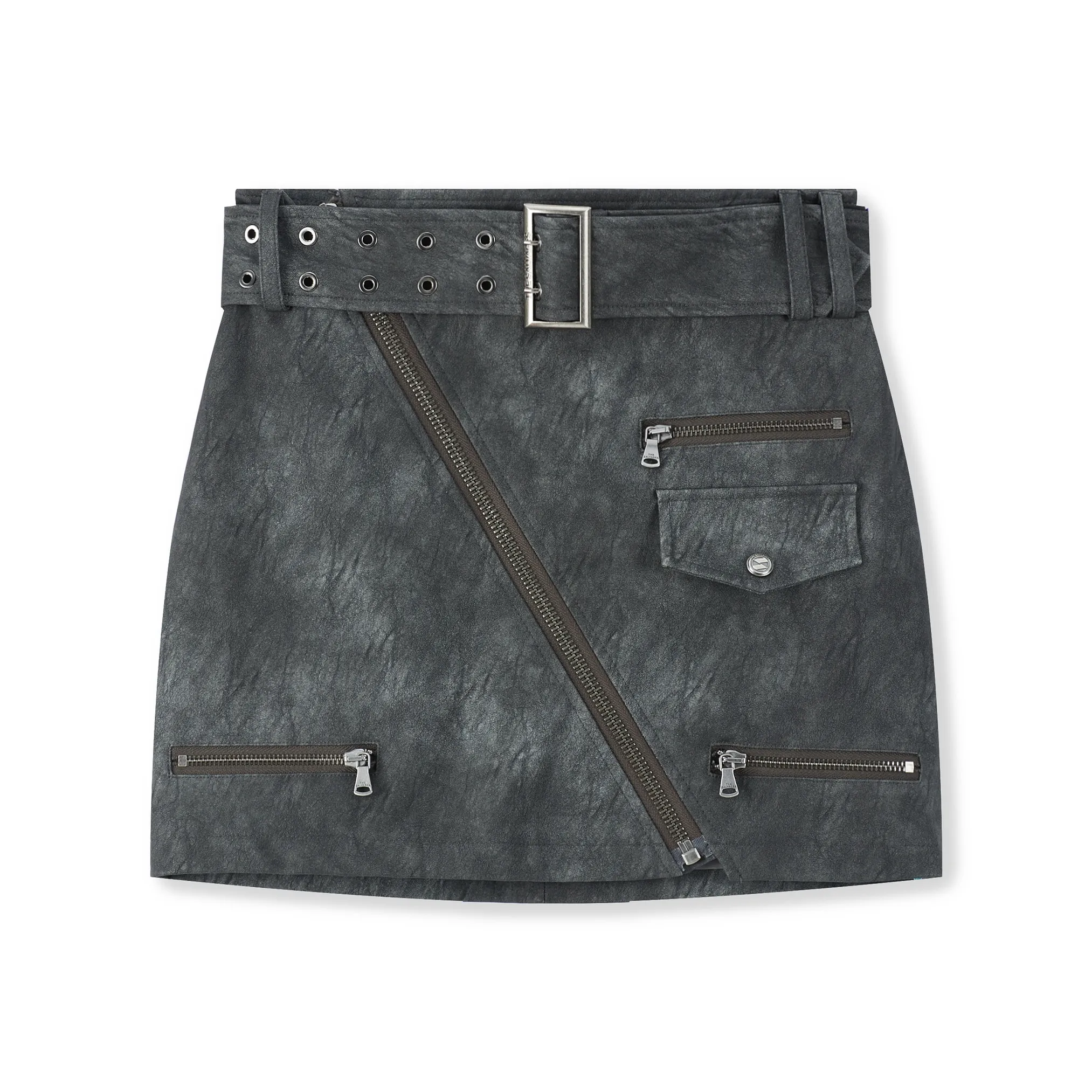 THE SALVAGES FASHION CLUB Мытый серый Женские Кожаные Короткие Юбки