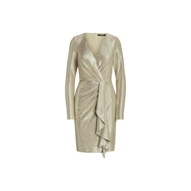 Ralph Lauren 25SS ドレス-ロング ゴールド系 RALPH LAUREN Black Gold Sequin Modern Geometric Strapless