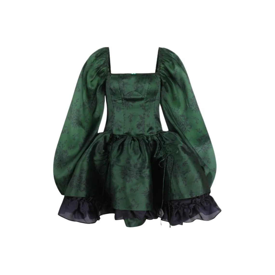 Selkie Коллекция Длинный рукав Платье Женское Зеленое с Синим Ландыш Принт