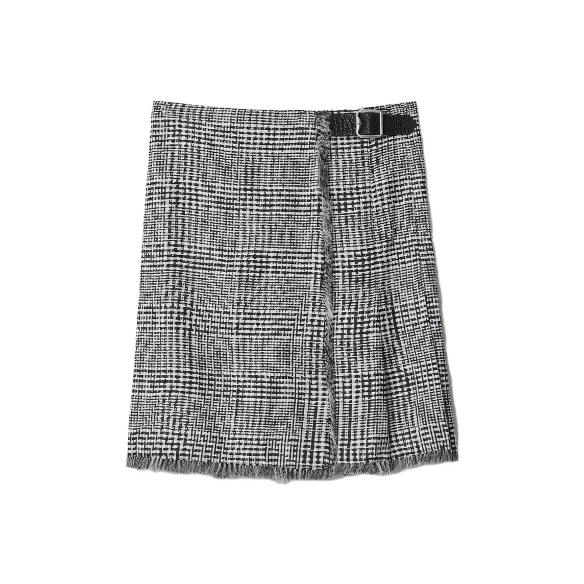 Burberry Plaid Check Pleated Fringed Mini Skirt