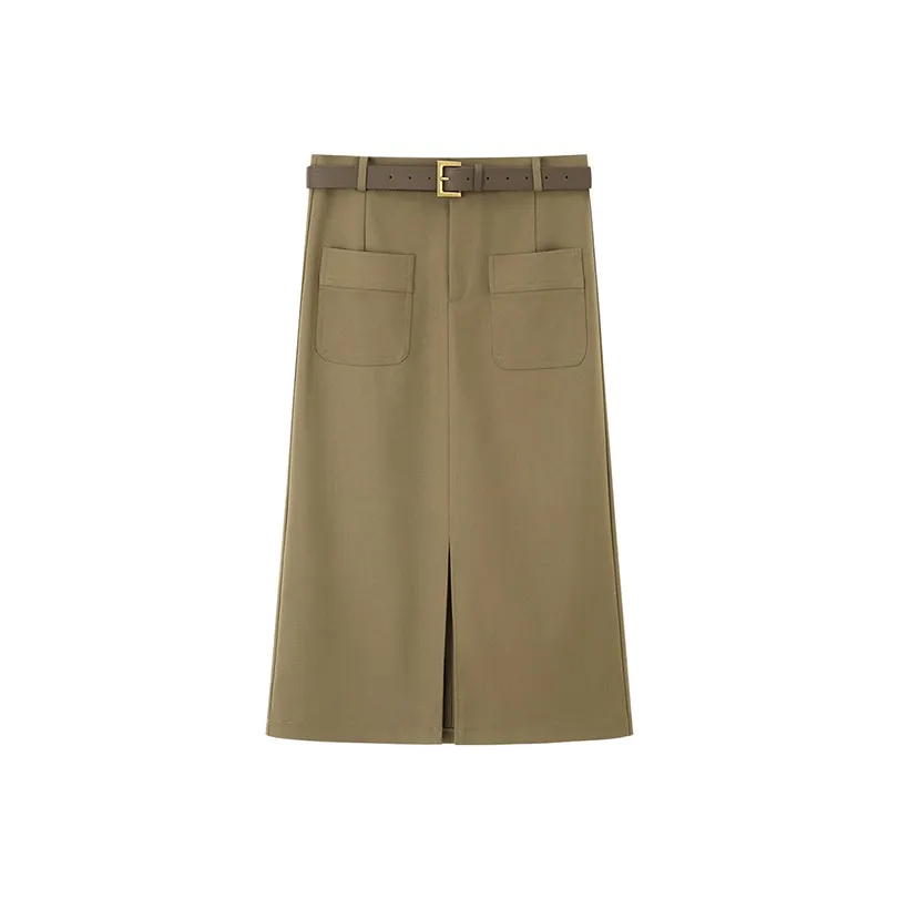 NINE WEST Повседневный Длинный Юбка Женские Армейский зеленый