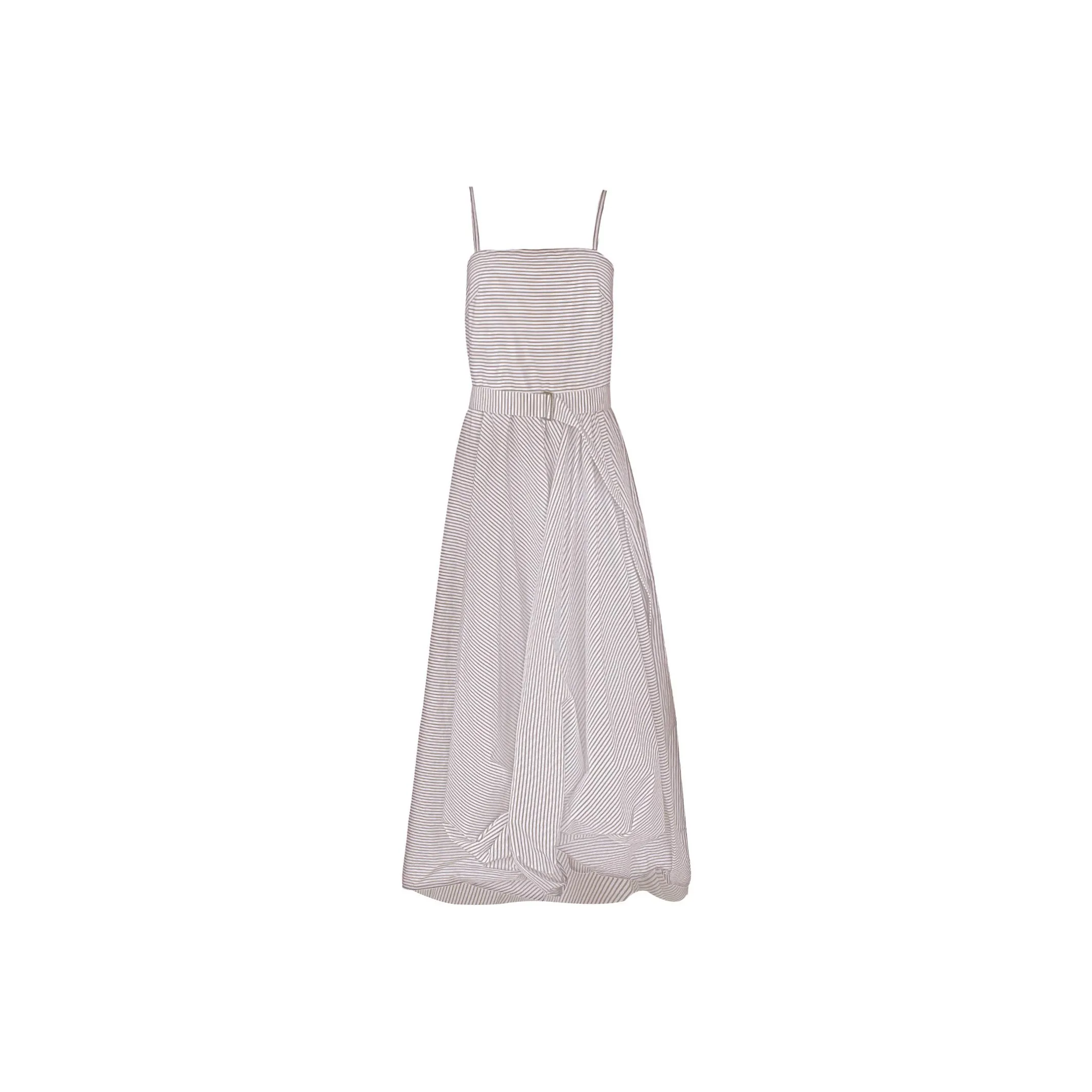 Brunello Cucinelli Multi Stripe Poplin Belted Bubble Hem Dress