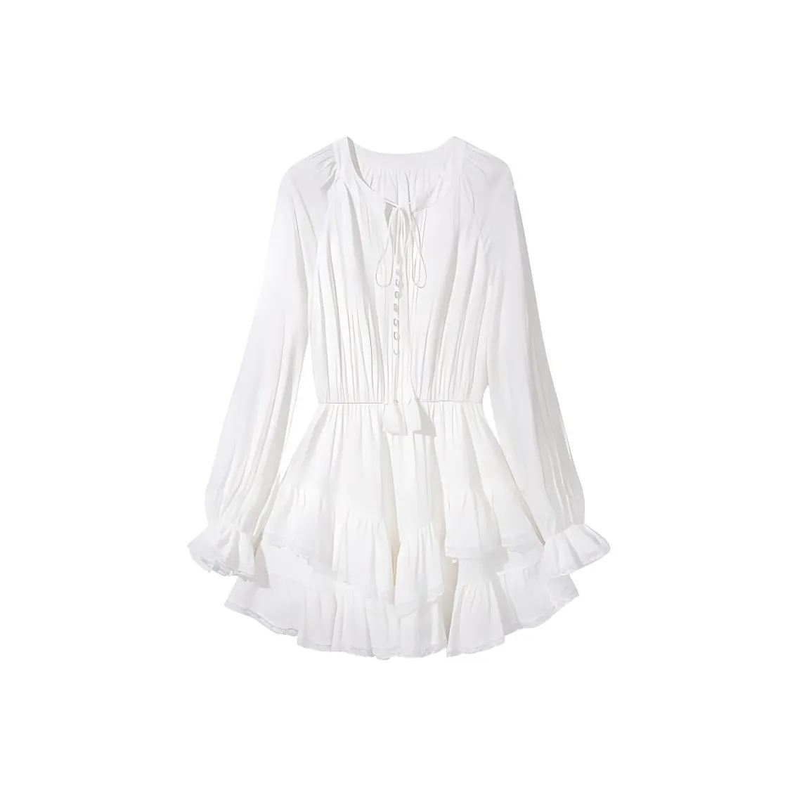 The plums are cooked Весенне-летний Длинный рукав Платье Женские Облачный иней Белый