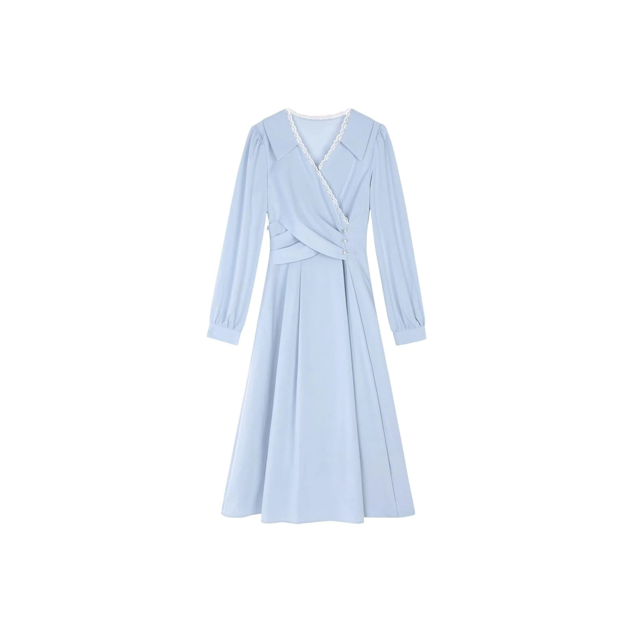 ALXNAN Длинное платье с длинными рукавами женское синее