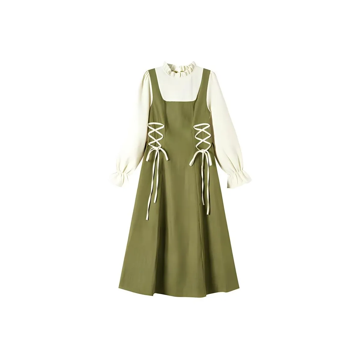 AFGGD Длинное платье с длинными рукавами женское зеленое