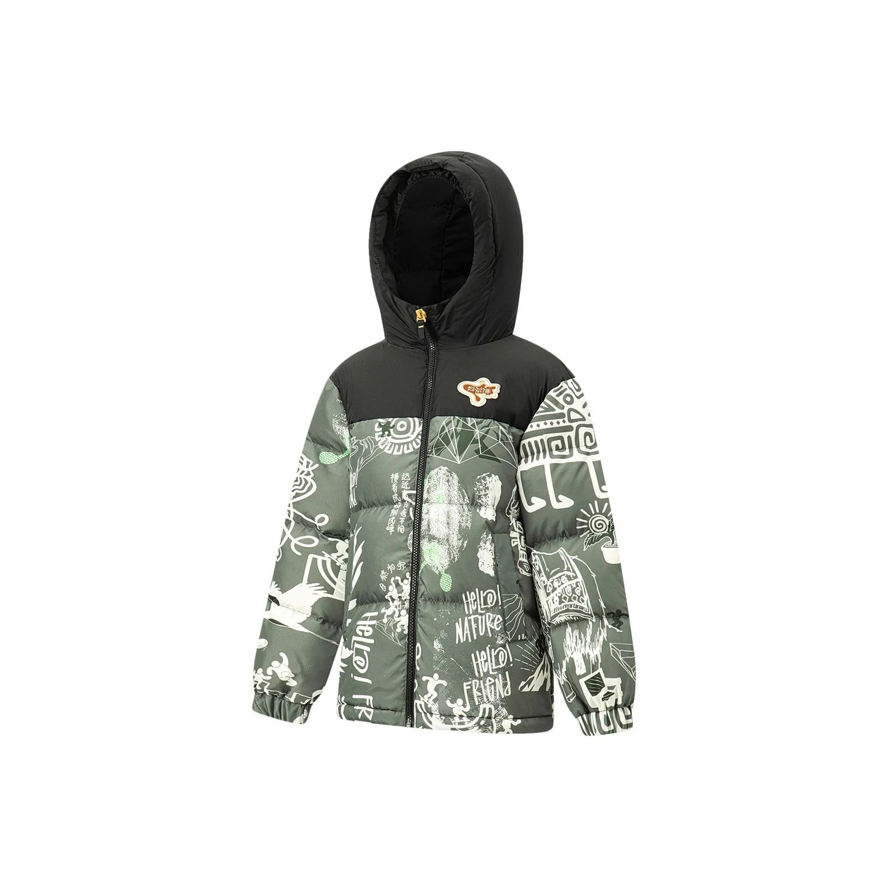 LINING YOUNG Пуховик Sports Life Collection Nature IS Friendly Зеленый Белый и Черный Детский