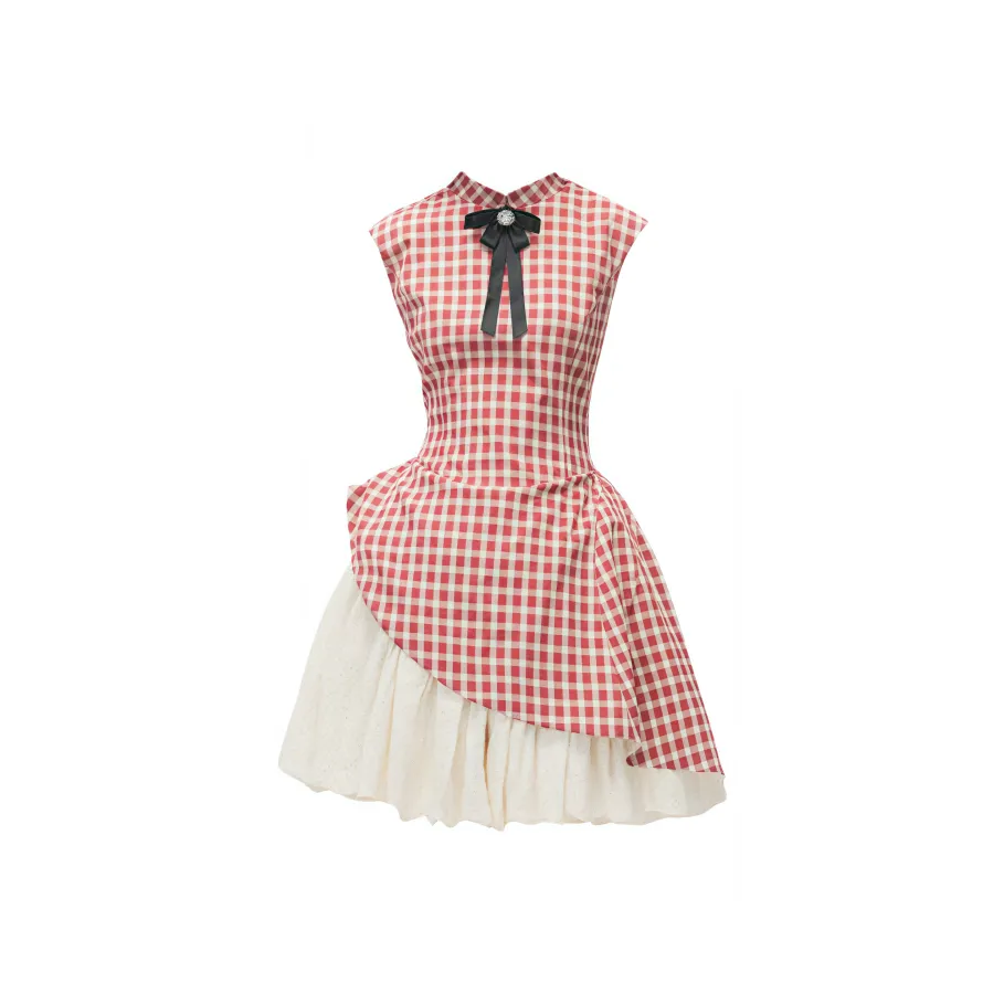 SONDR Без рукавов Платье Женское Красное Клетка Полосы