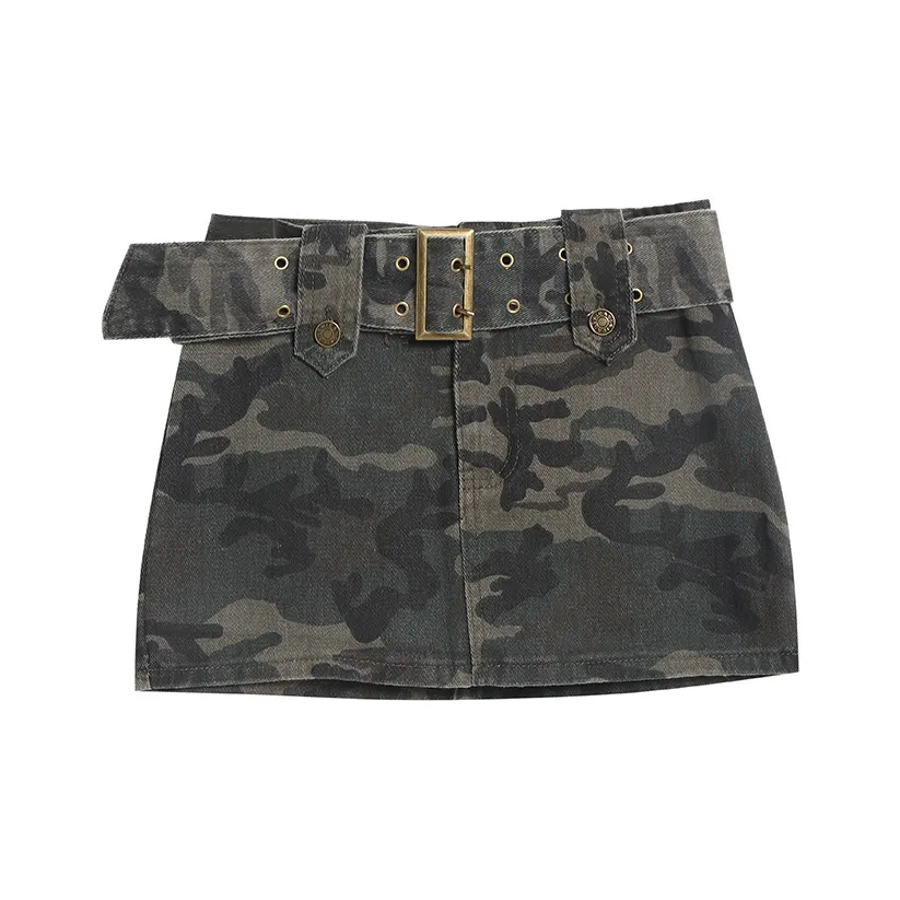 TWOPLUMGIRLS Denim Short Skirts Women's Camouflage
