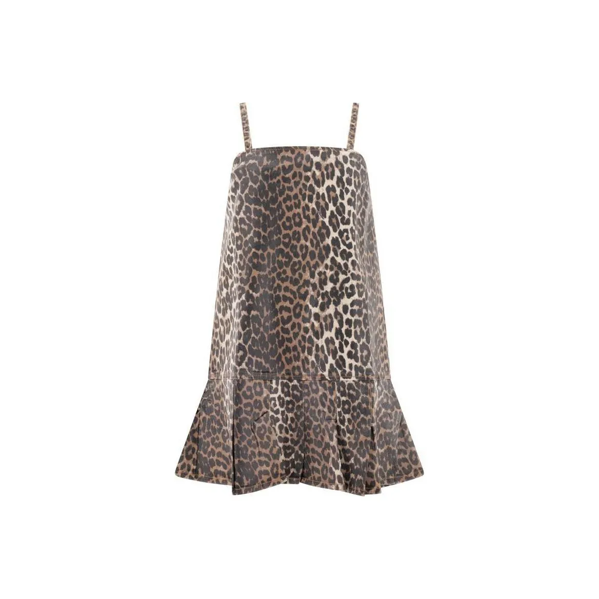 GANNI Leopard Printed Spaghetti Strap Mini Dress