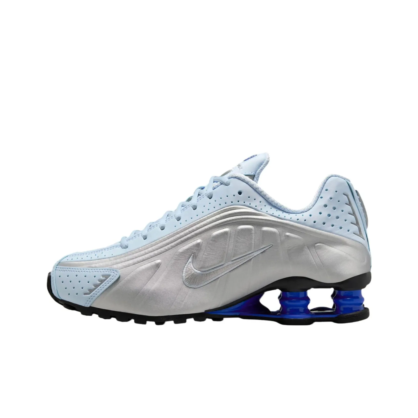 Nike Shox R4 Slip-resistant Abrasion-resistant Low Top Casual Running Shoes Women's Silver Blue Найк Шокс R4 Противоскользящий Устойчивый к истиранию Низкий Топ Повседневные Беговые Кроссовки Женские Серебряный Синий