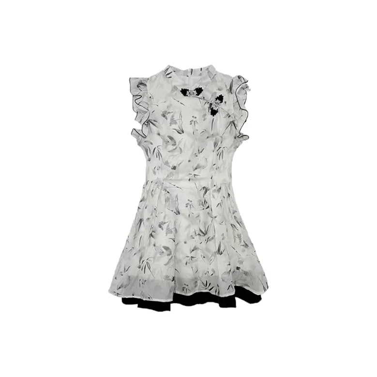 PAIN OR PLEASURE Без рукавов Платье Женское Серый Белый