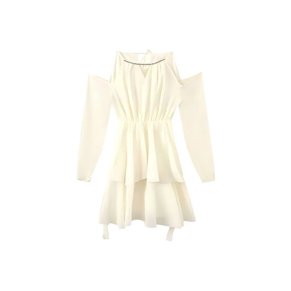 YAUH Длинное платье с длинными рукавами женское сливочного цвета