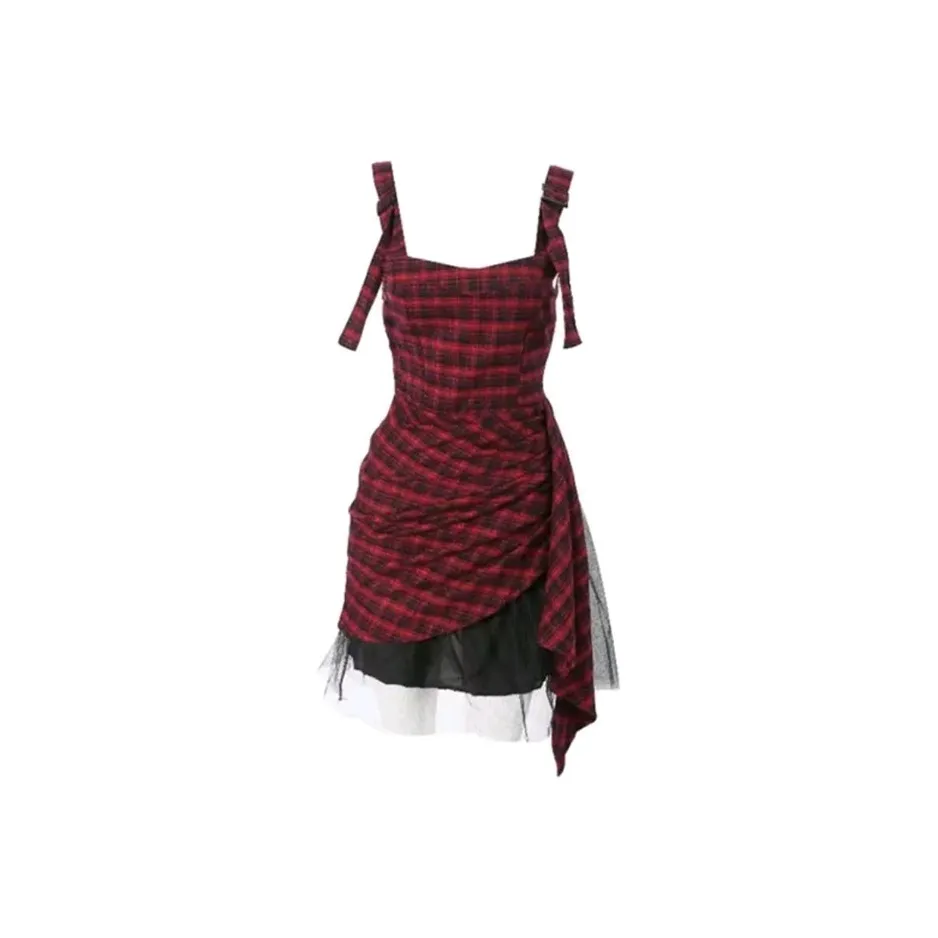HeartyBite Slip Платье Женское Черное Красное Клетка