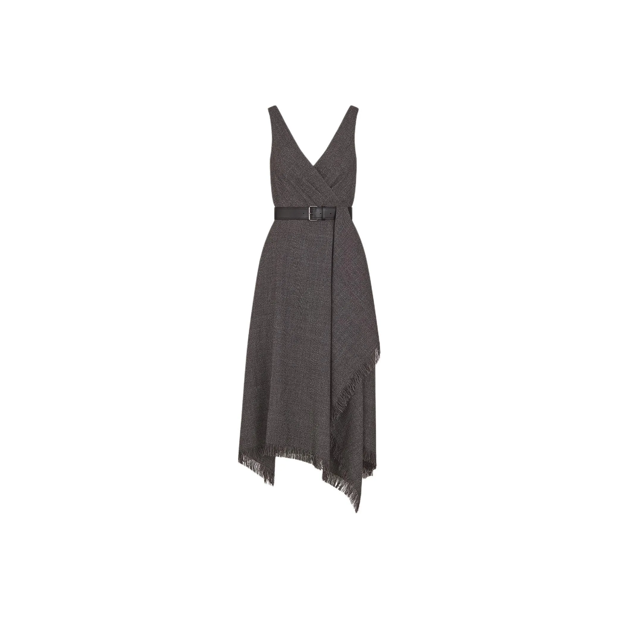 DIOR V Neck Belted Fringed Edge Dress