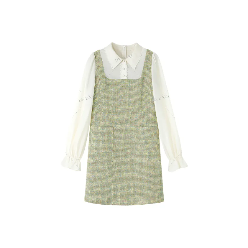 DX.DAXI Длинное платье с длинным рукавом женское светло-зеленое