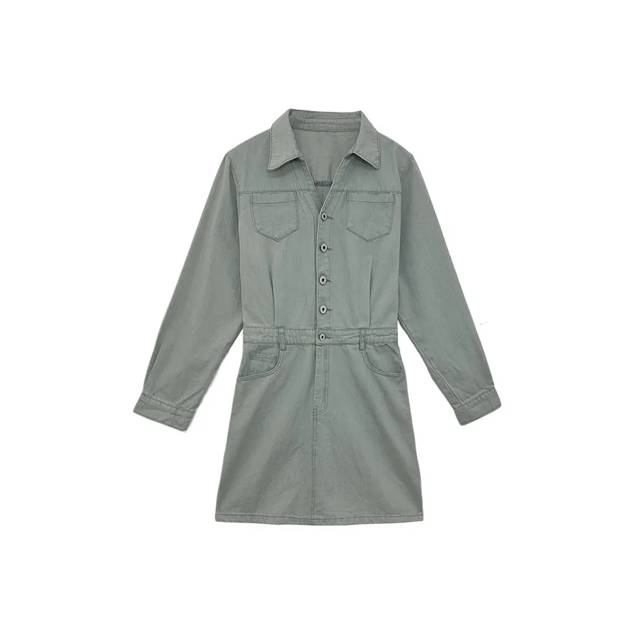 Icicofficial Длинное платье с длинными рукавами женское синее