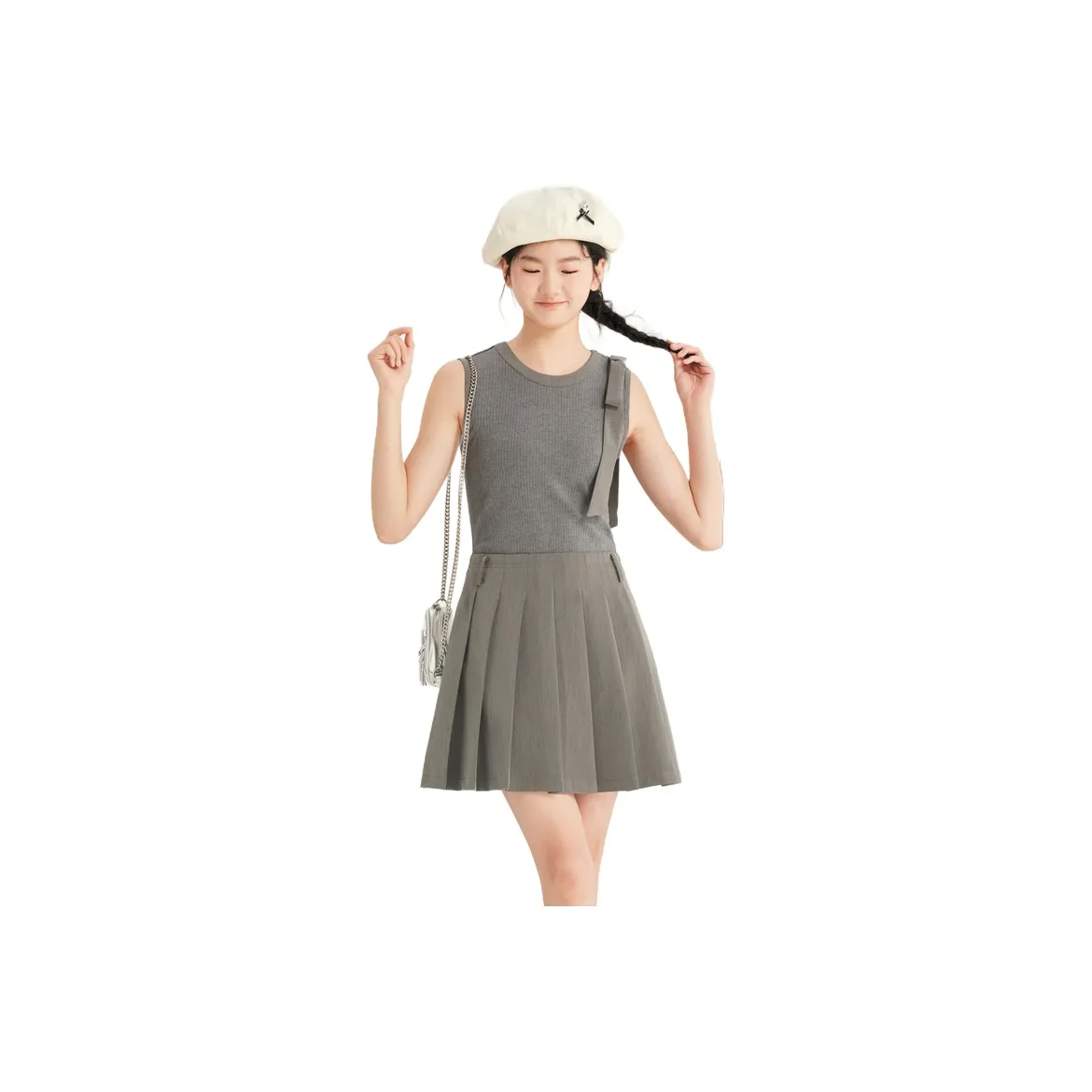ZIHAN Sleeveless Dresses Women's Preppy Gray