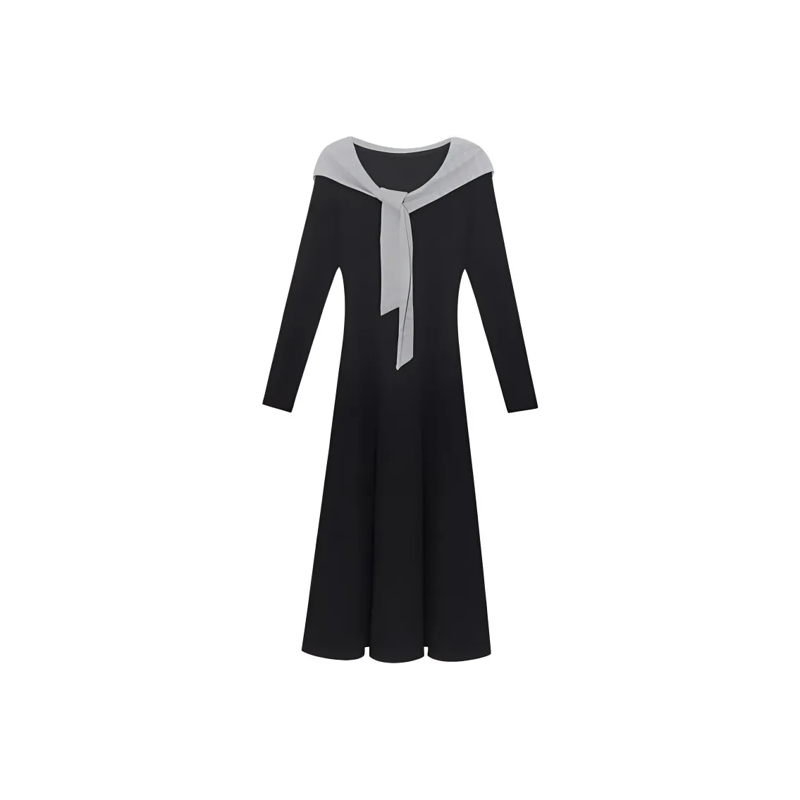 DOSOHEB Длинное платье с длинными рукавами женское черное с ремнем