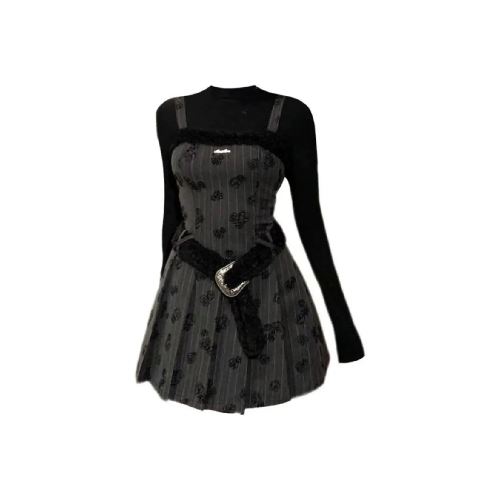 KEAB Длинное платье с длинными рукавами женское темно-серое