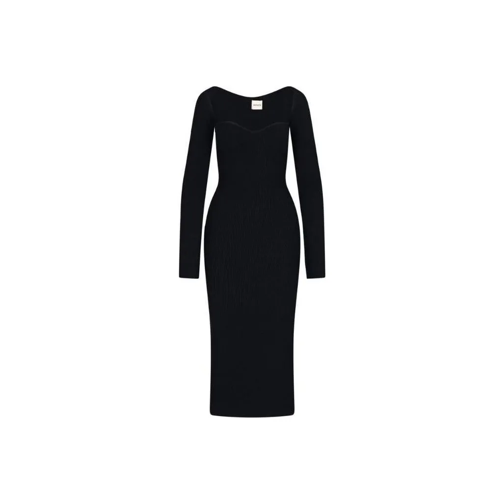 KHAITE Beth Sweetheart-Neck Long-Sleeved Dress