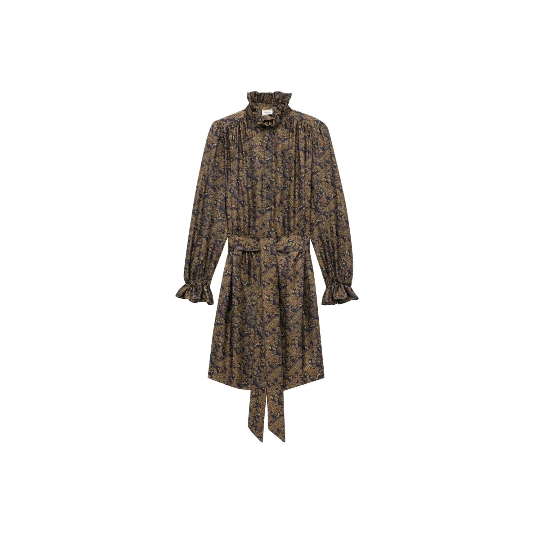 SAINT LAURENT Paisley Belted Long Sleeved Dress