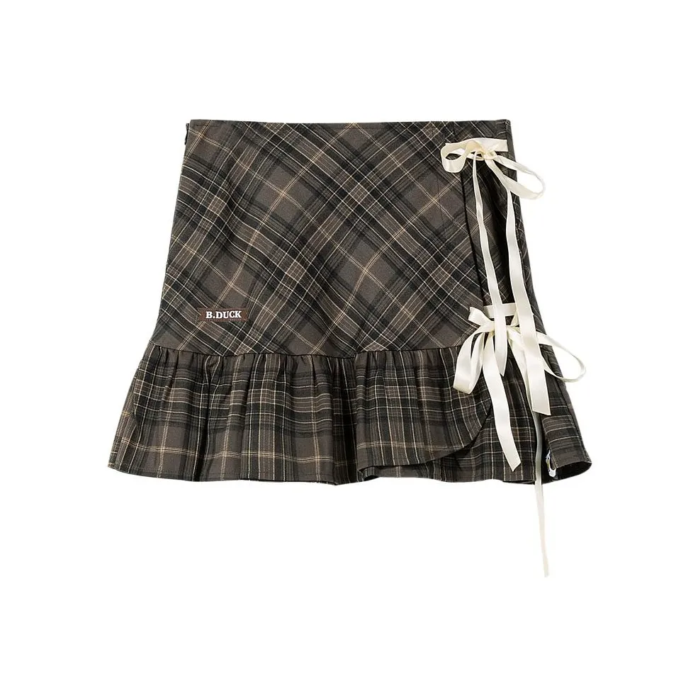 B.Duck Повседневная короткая юбка женская коричневая в клетку