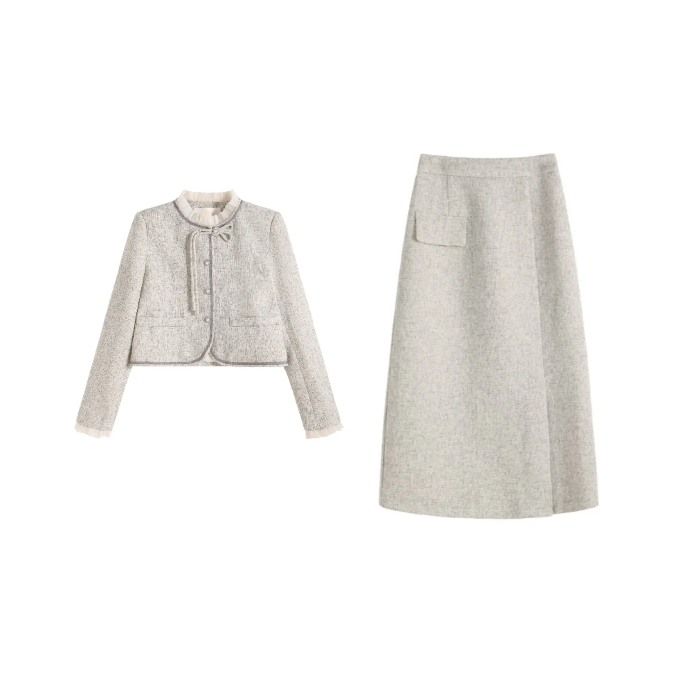 Комплект с юбкой для женщин светло-серый