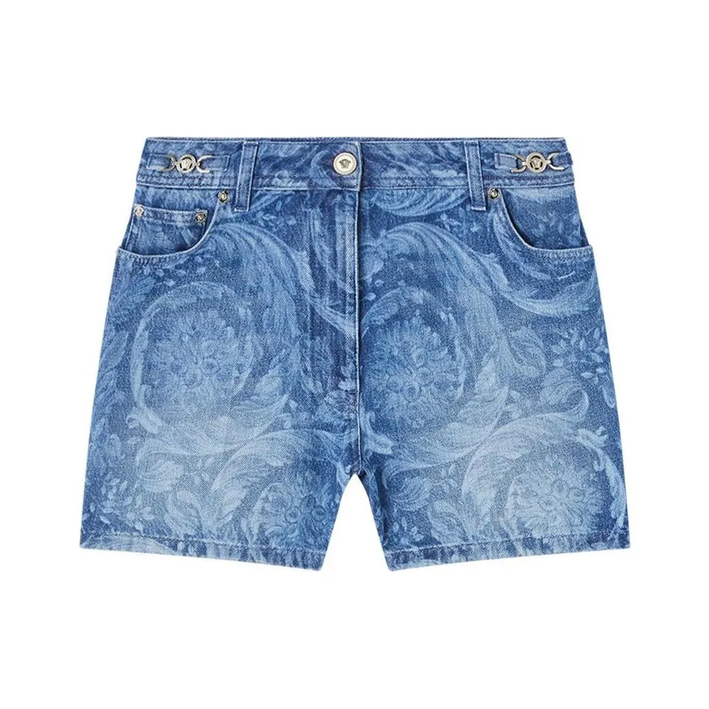 VERSACE Logo Patch Denim Shorts