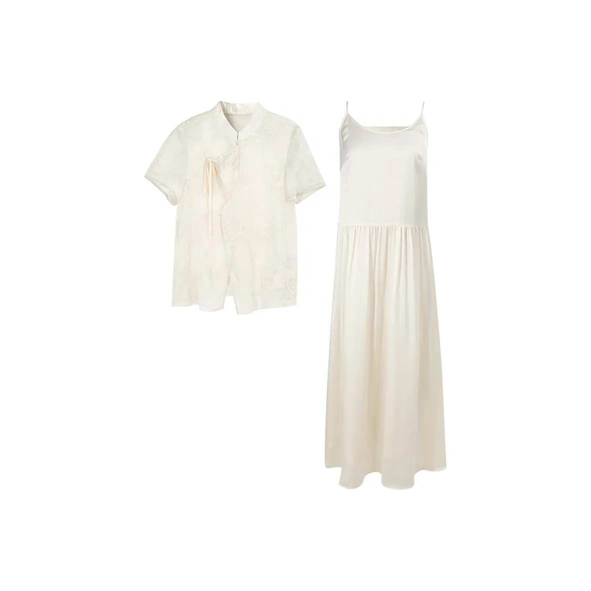 3COLOUR Casual Suits Women's Set Ecru Top+Slip Dress